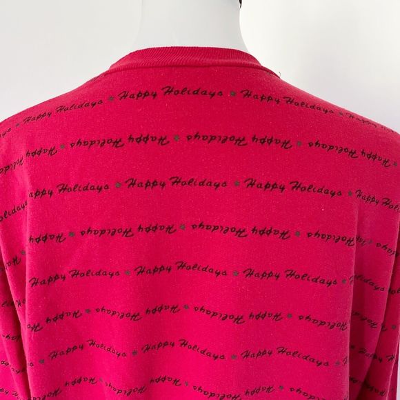 Vintage 90s Holiday Time Red Ugly Puff Paint Pullover Popover Sweatshirt Sweater - Picture 12 of 16